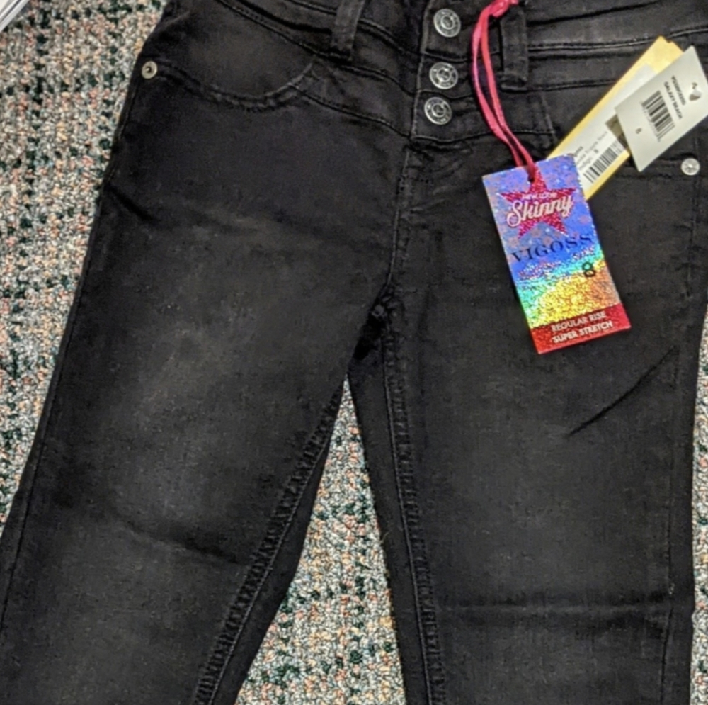 NWT Girls sz 8 black button fly jeans